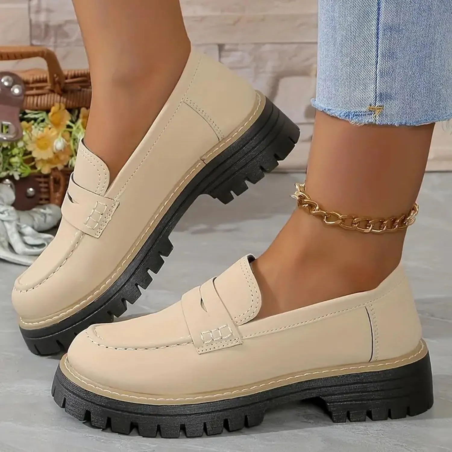 Orthoture-Orthopedic Platform Loafers Slip-On Walking Shoes Comfortable Lightweight Leather Loafers Cute Casual Walking Shoes