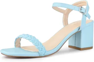 Perphy Square Toe Heels Woven Braided Chunky Heel Sandals for Women