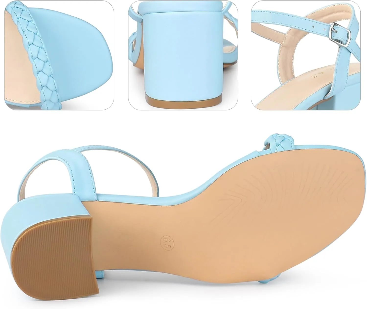 Perphy Square Toe Heels Woven Braided Chunky Heel Sandals for Women