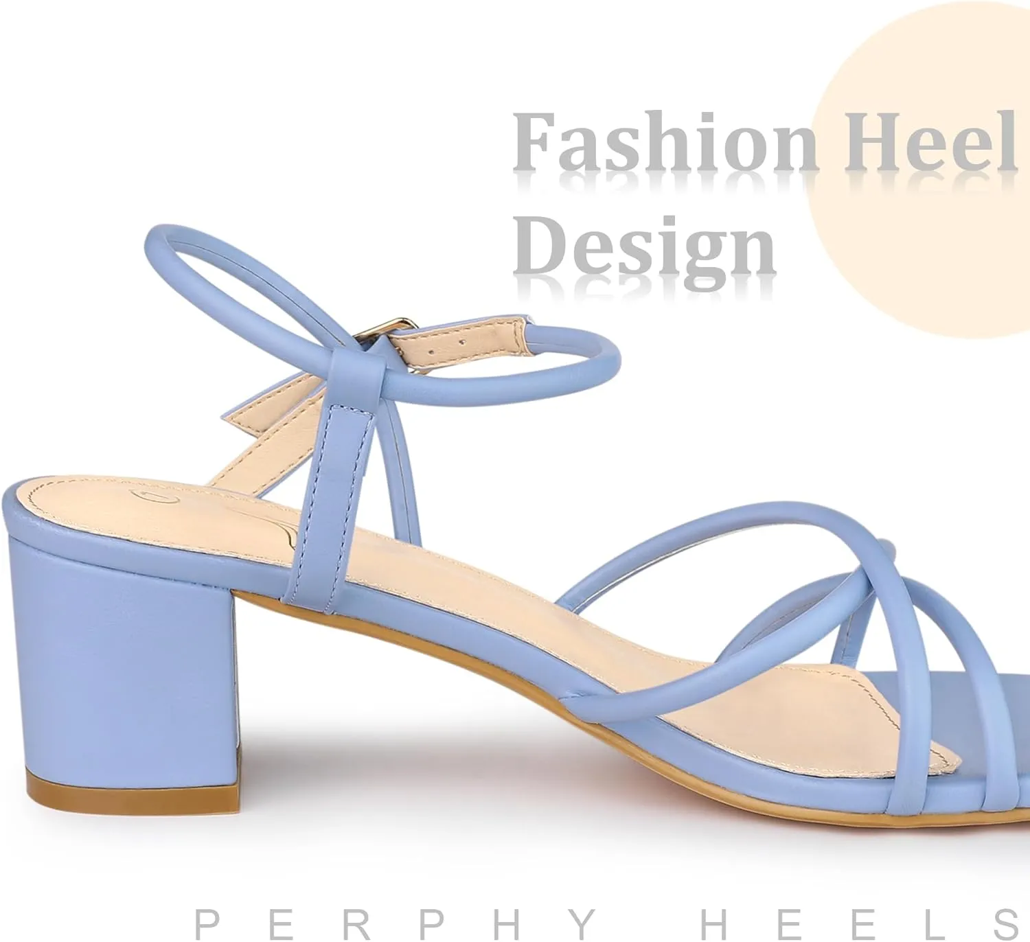 Perphy Strappy Heels Square Toe Slingback Chunky Heel Sandals for Women