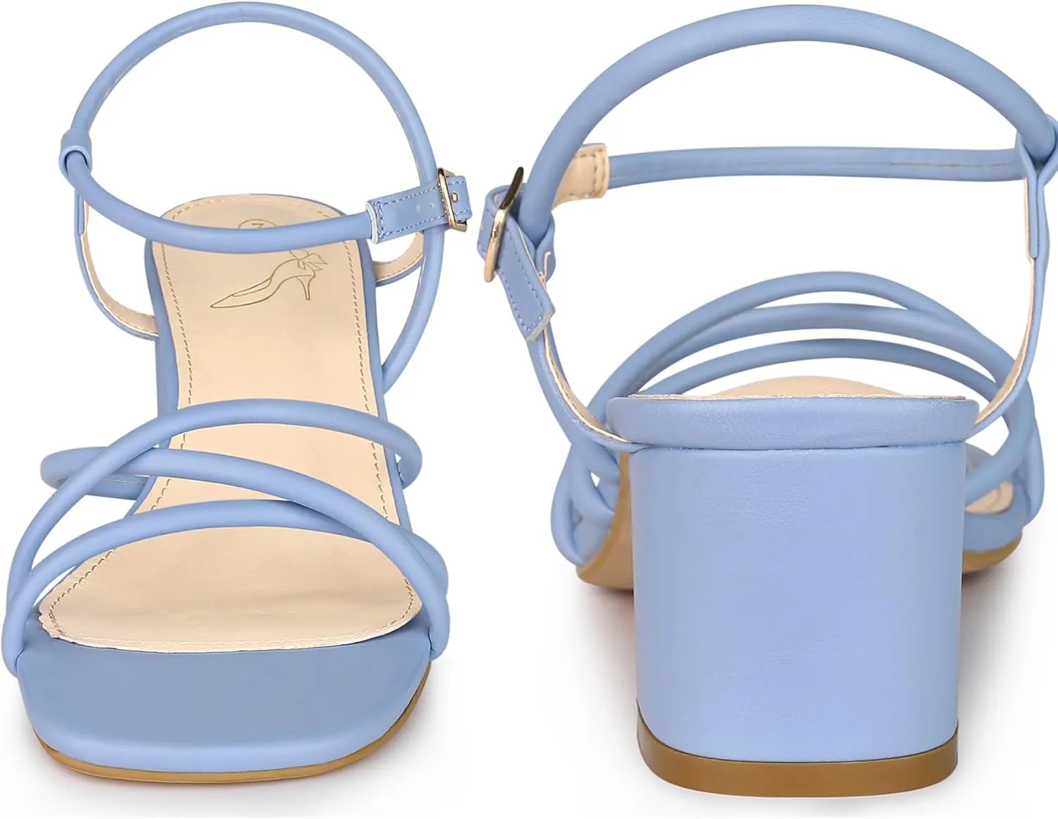 Perphy Strappy Heels Square Toe Slingback Chunky Heel Sandals for Women