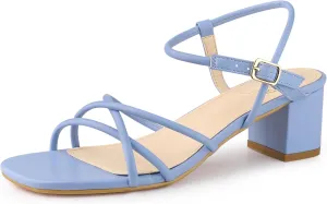 Perphy Strappy Heels Square Toe Slingback Chunky Heel Sandals for Women