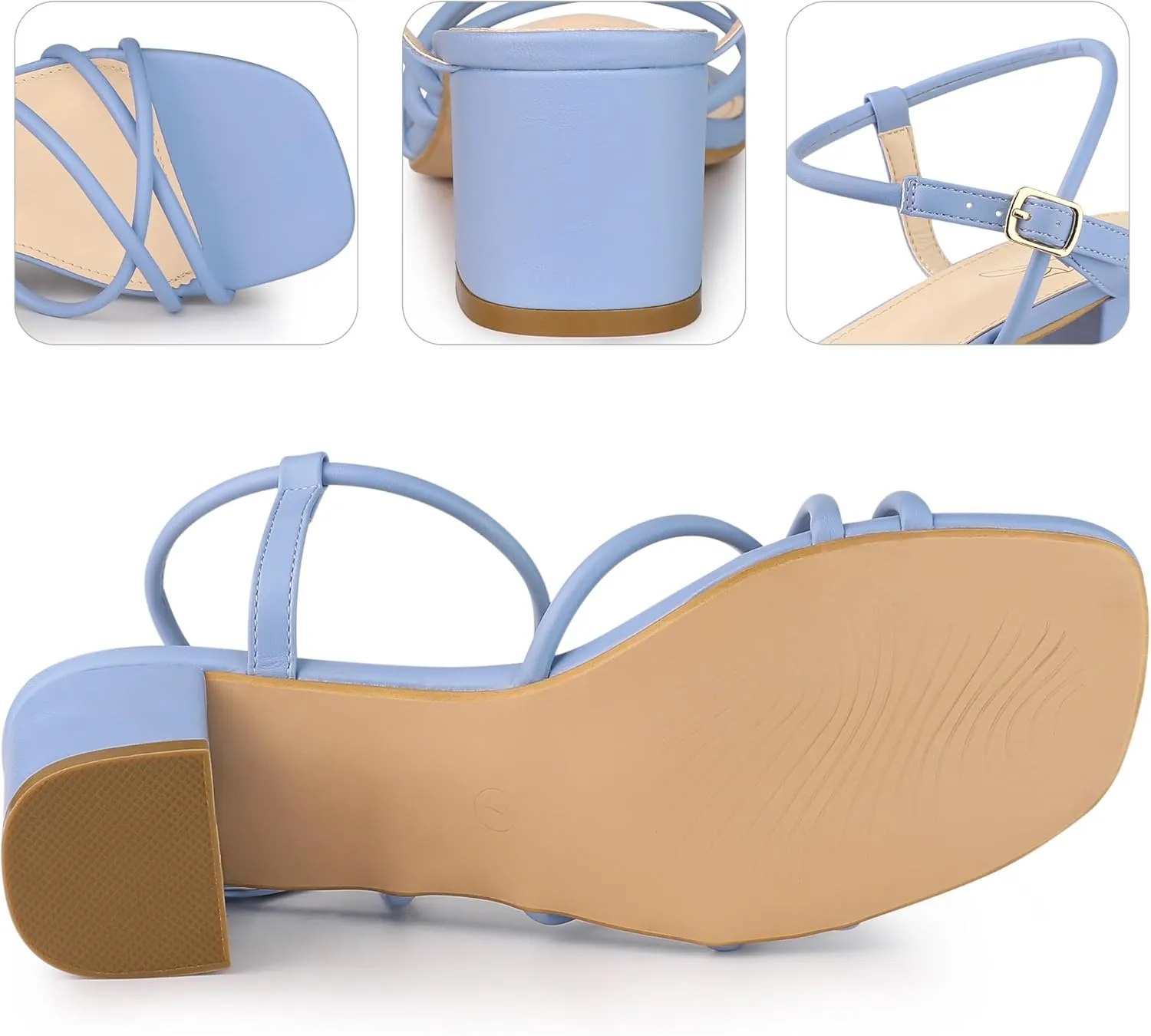 Perphy Strappy Heels Square Toe Slingback Chunky Heel Sandals for Women