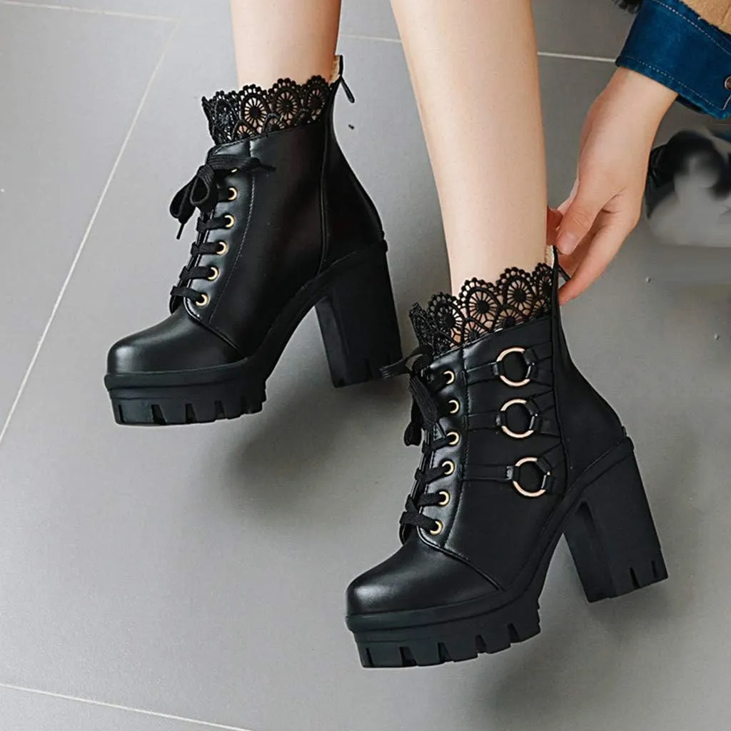 Platform Combat Boots For Women Steampunk Witch Boots High Heeled Pirate Boots Goth Lolita Boots With Back Zipper