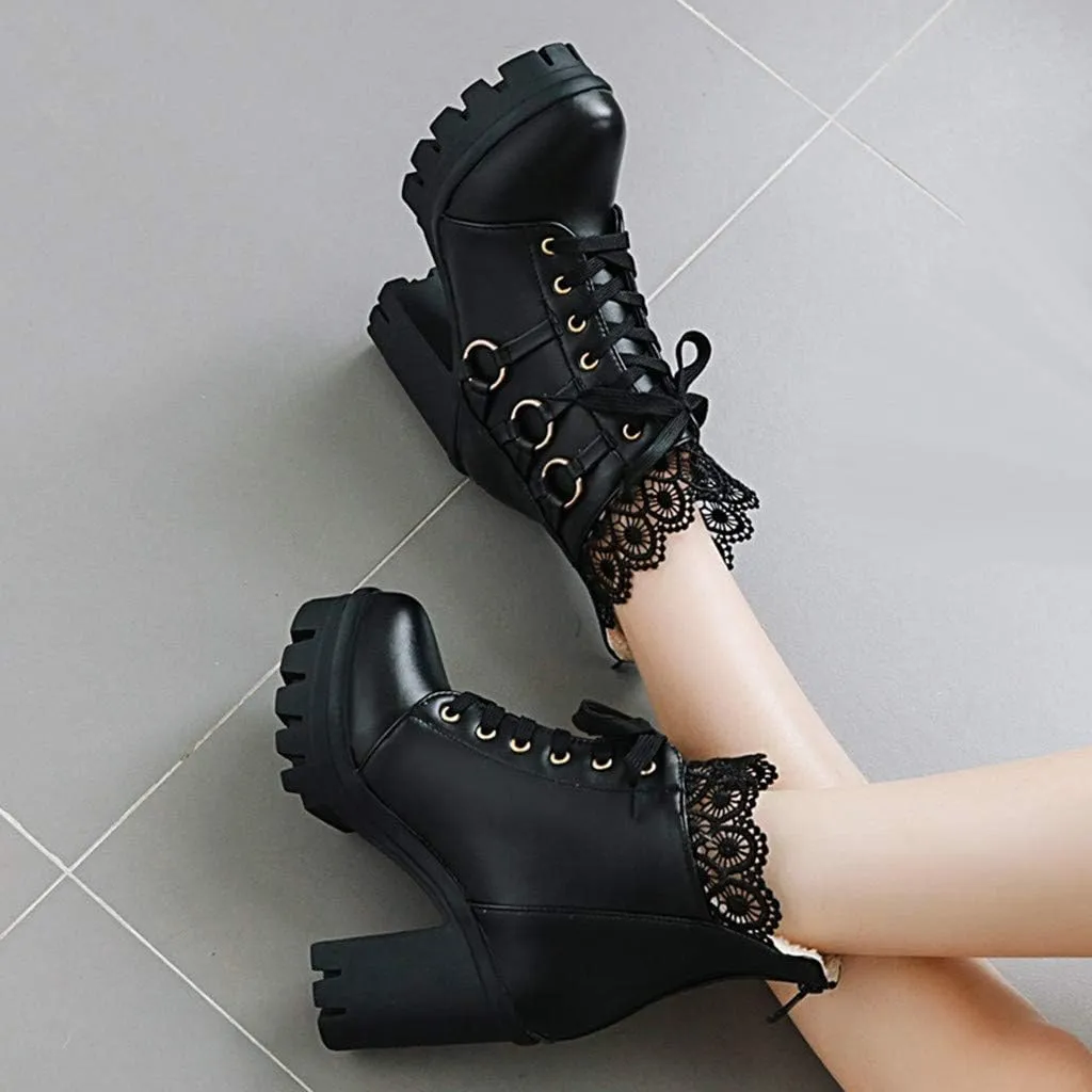 Platform Combat Boots For Women Steampunk Witch Boots High Heeled Pirate Boots Goth Lolita Boots With Back Zipper