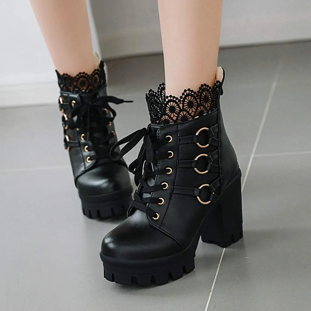 Platform Combat Boots For Women Steampunk Witch Boots High Heeled Pirate Boots Goth Lolita Boots With Back Zipper