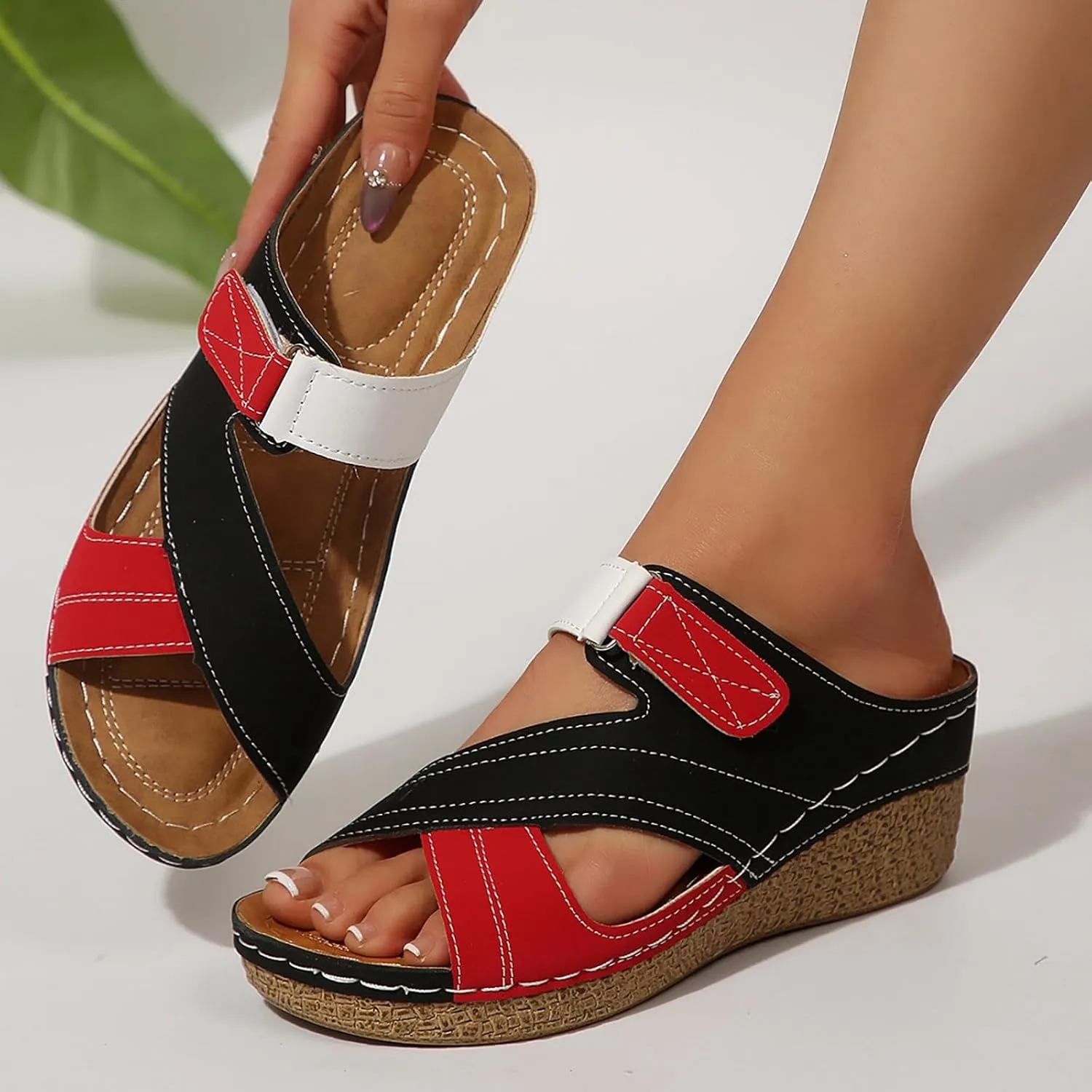 Platform Sandals for Women 2025 Cross Strap Solid Color Slip On Wedge Shoes Spring Summer Beach Shoes