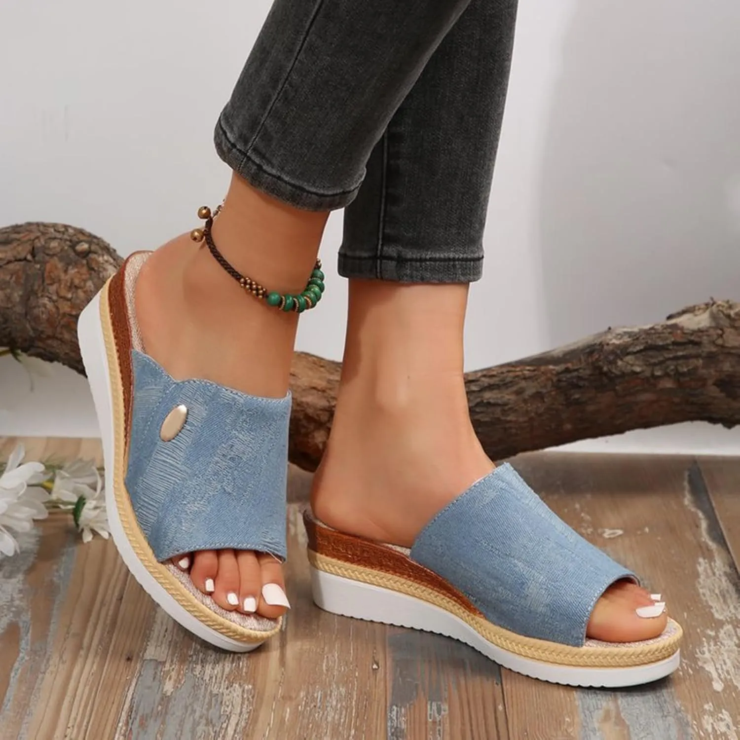 Platform Slip On Shoes for Women Open Toe Dressy Casual Wedge Sandals Summer Cork Shoes Trendy Beach Slides