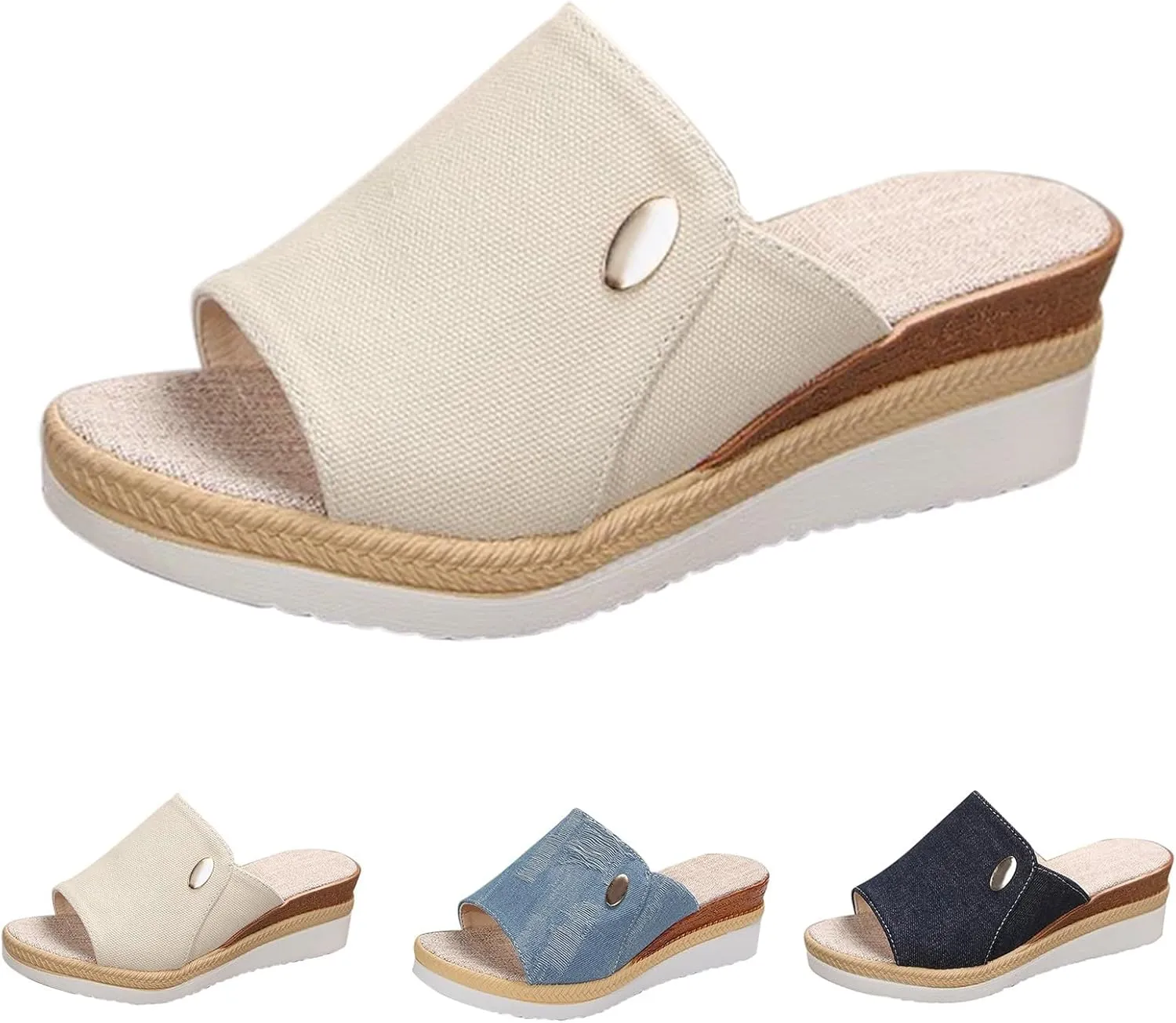 Platform Slip On Shoes for Women Open Toe Dressy Casual Wedge Sandals Summer Cork Shoes Trendy Beach Slides