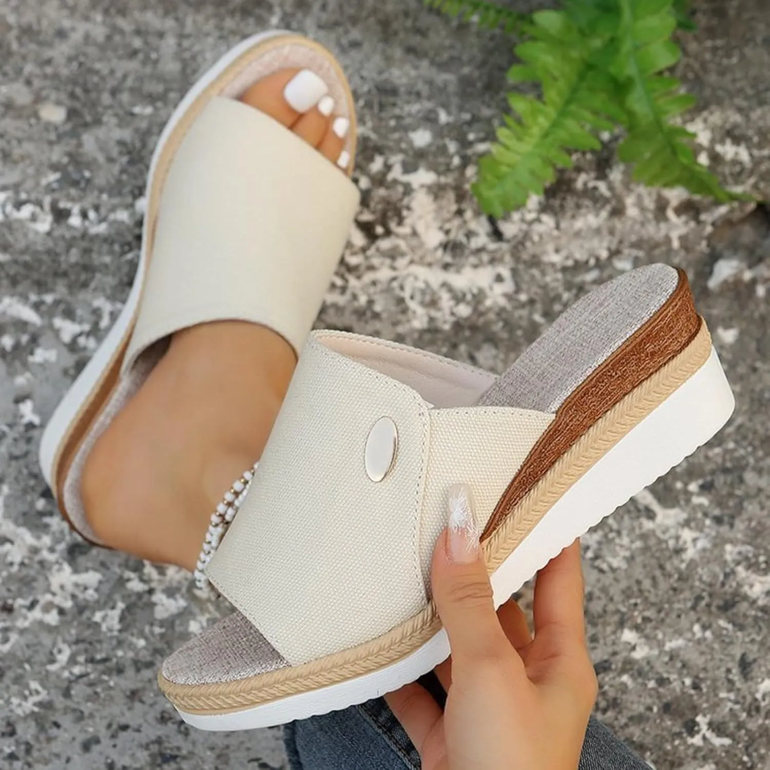 Platform Slip On Shoes for Women Open Toe Dressy Casual Wedge Sandals Summer Cork Shoes Trendy Beach Slides