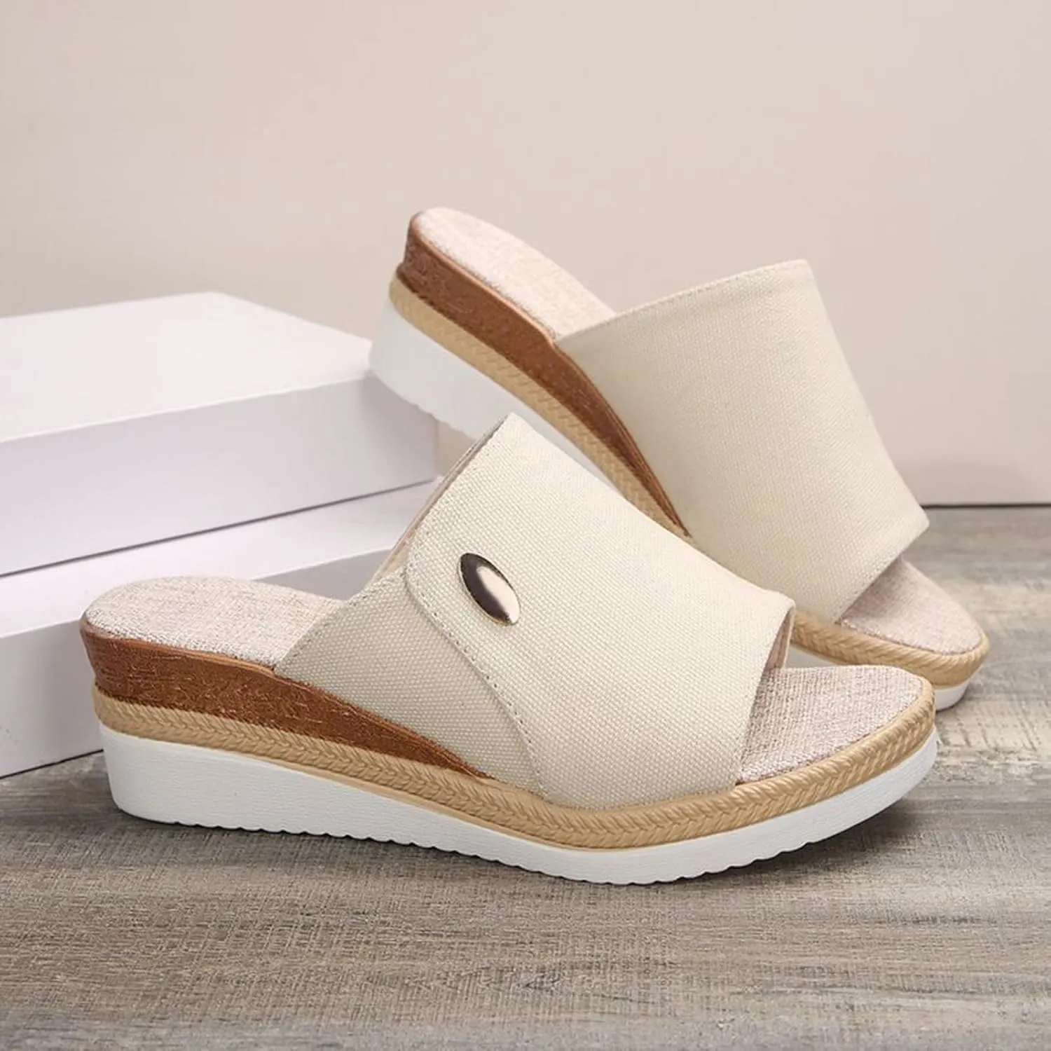 Platform Slip On Shoes for Women Open Toe Dressy Casual Wedge Sandals Summer Cork Shoes Trendy Beach Slides