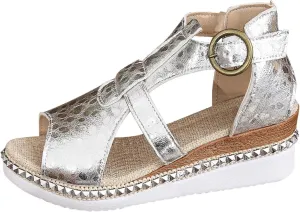 Platform Wedge Sandals for Women Sparkly Pu Leather Ankle Strap Platform Shoes Fashion Beach Prom Party Sandals