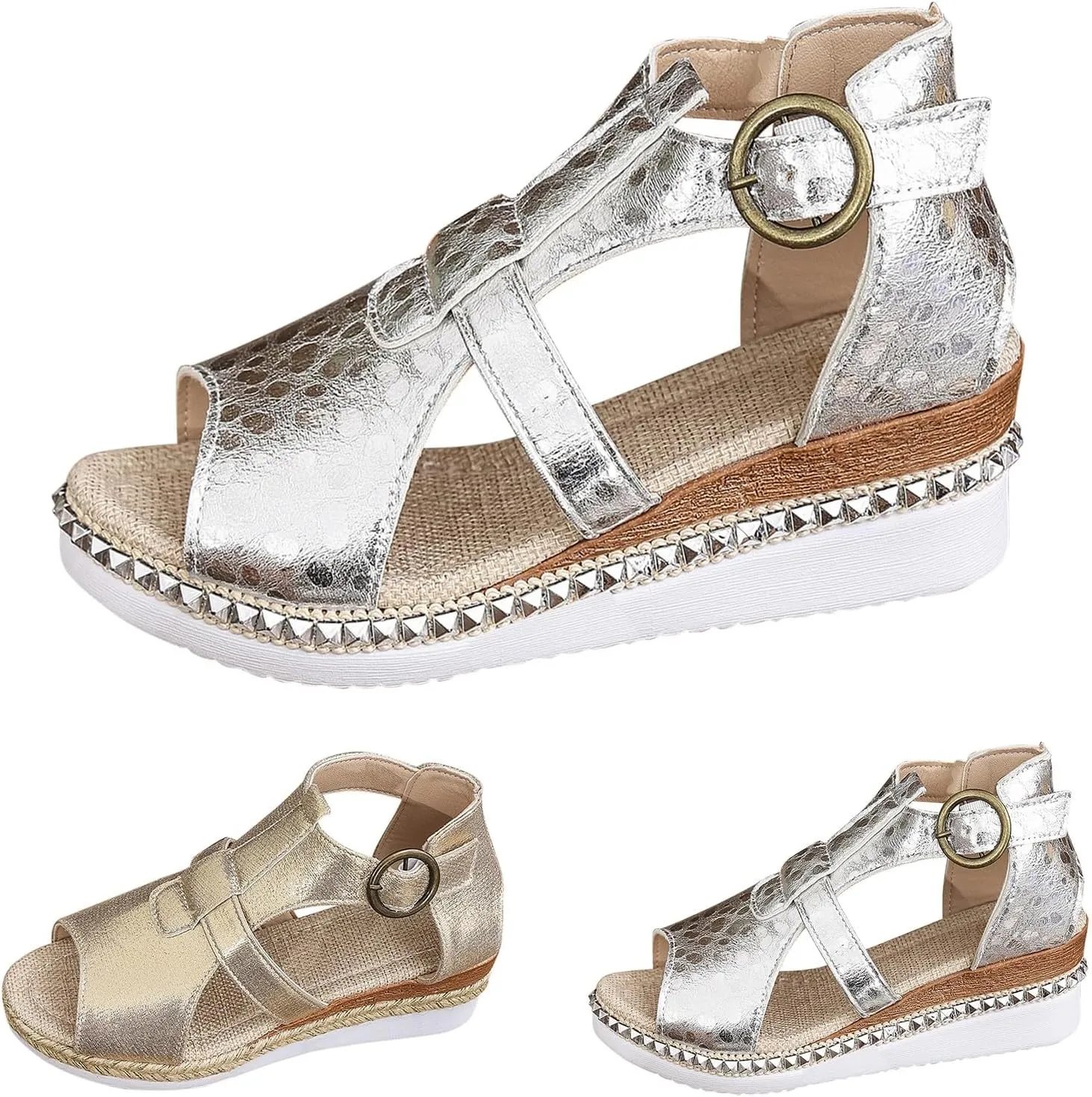 Platform Wedge Sandals for Women Sparkly Pu Leather Ankle Strap Platform Shoes Fashion Beach Prom Party Sandals