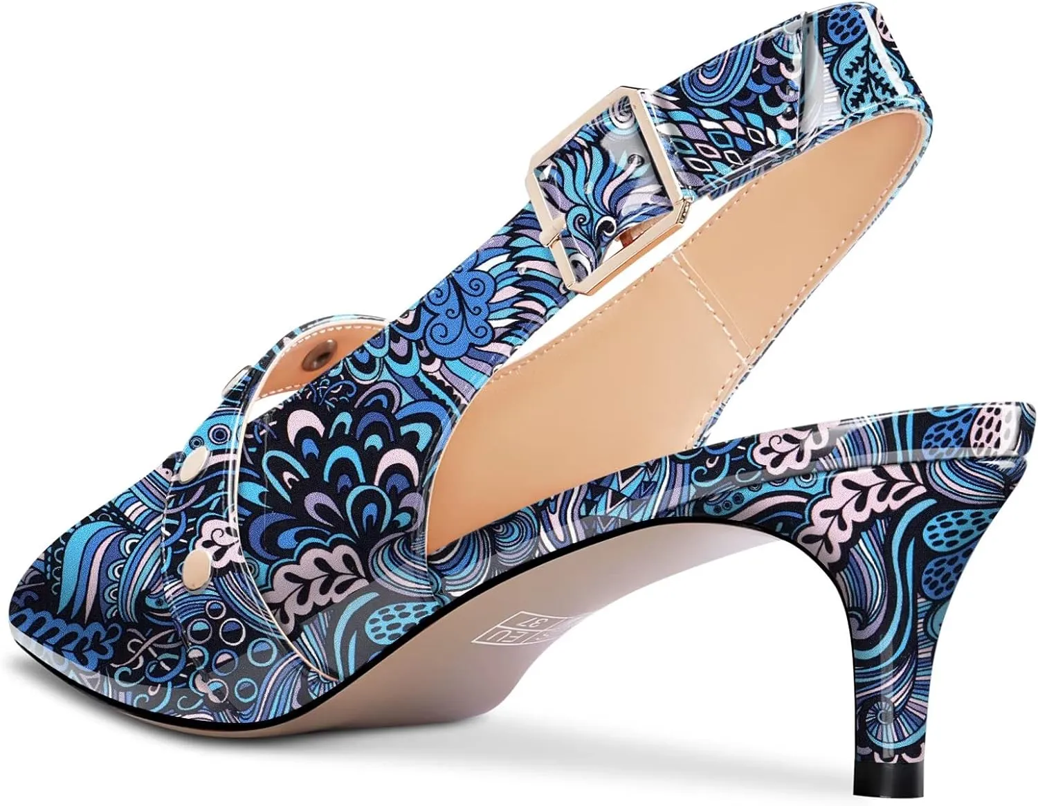 Saekcted Women Stiletto Mid Heel Pointed Toe Sandals Slingback Buckle Party Dress 2.0 Inches Heels
