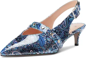 Saekcted Women Stiletto Mid Heel Pointed Toe Sandals Slingback Buckle Party Dress 2.0 Inches Heels