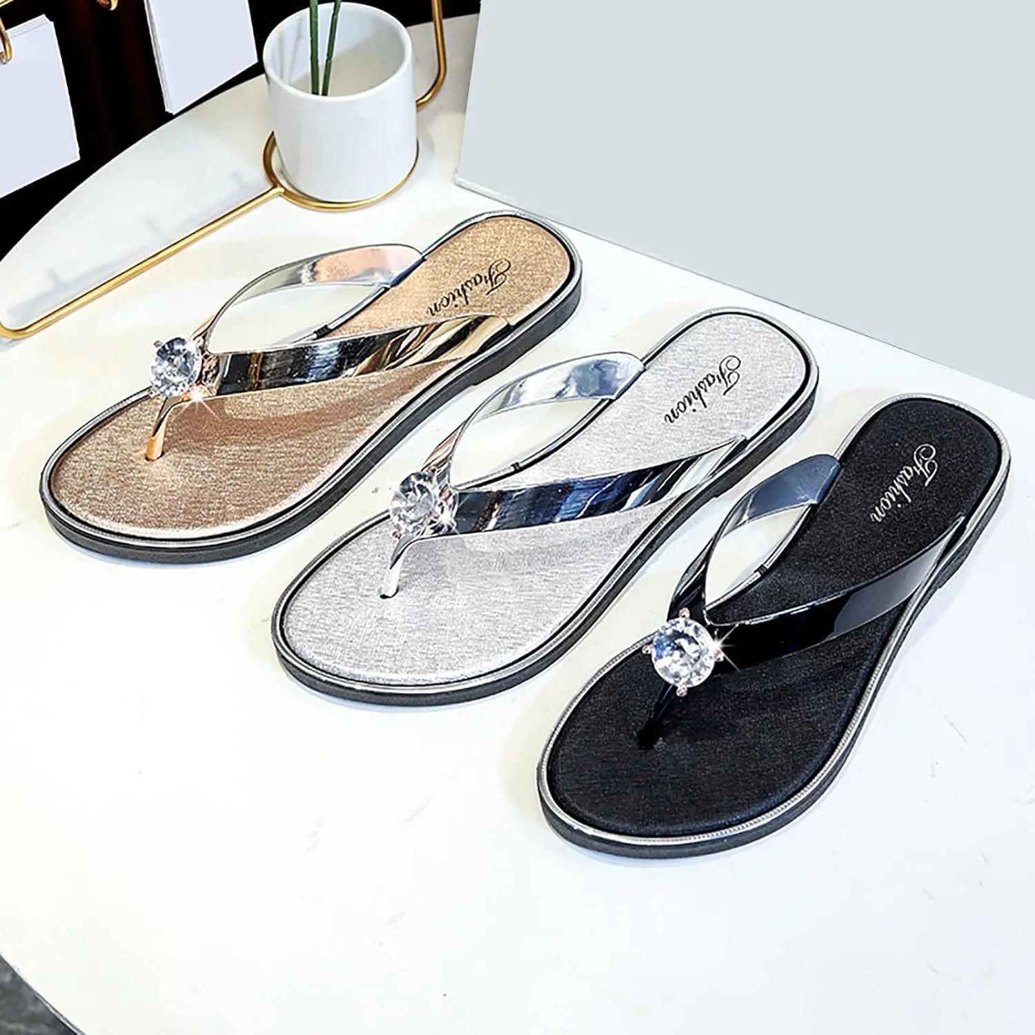 Sandals for Women 2025 Womens Flat Sandals Dressy Flip Flop Slippers Women Wide Dressy Flat Sandal Beach Comfortable Cute Women's Open Toe Flat Sandal