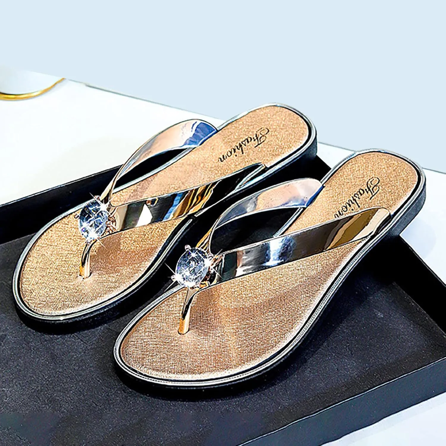 Sandals for Women 2025 Womens Flat Sandals Dressy Flip Flop Slippers Women Wide Dressy Flat Sandal Beach Comfortable Cute Women's Open Toe Flat Sandal