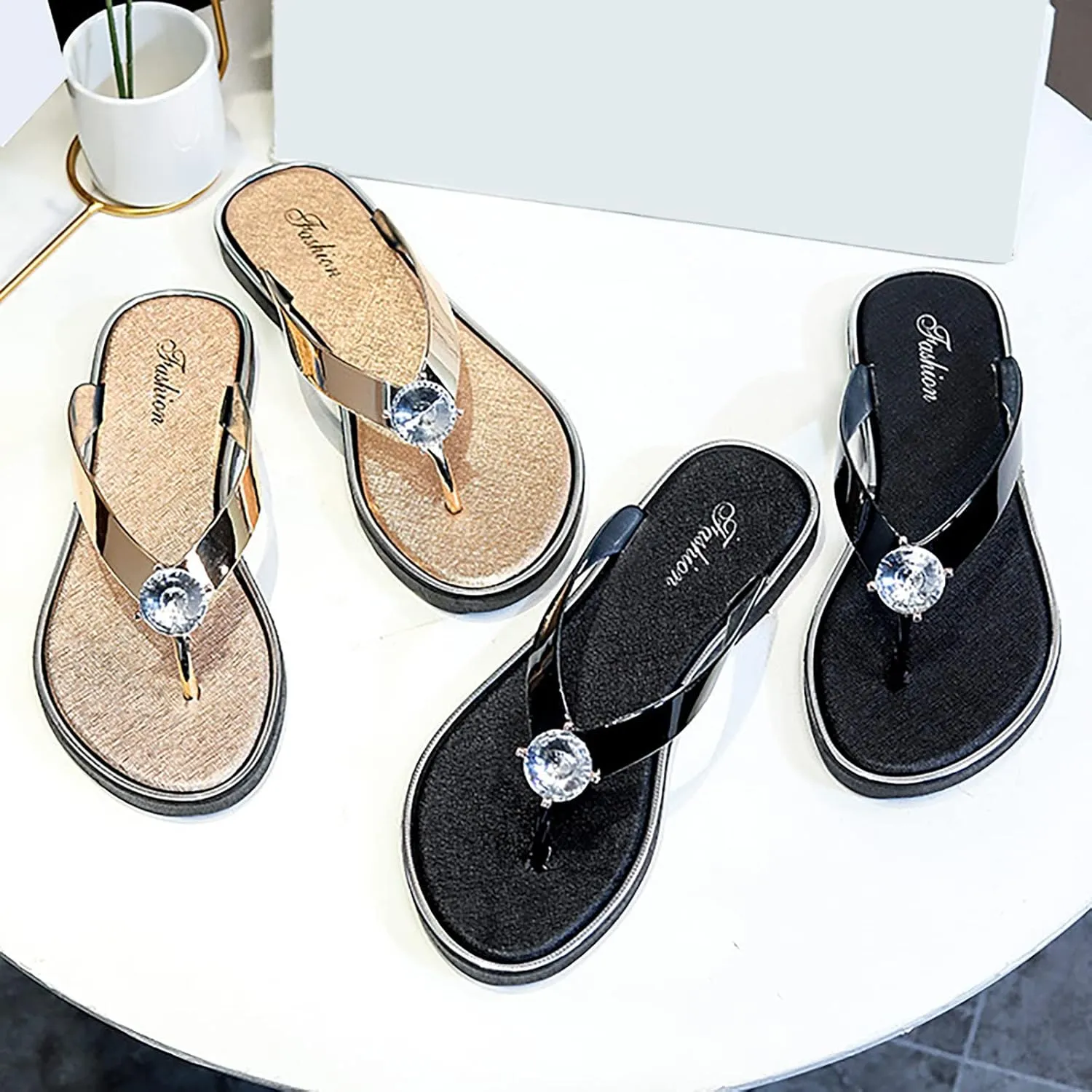 Sandals for Women 2025 Womens Flat Sandals Dressy Flip Flop Slippers Women Wide Dressy Flat Sandal Beach Comfortable Cute Women's Open Toe Flat Sandal