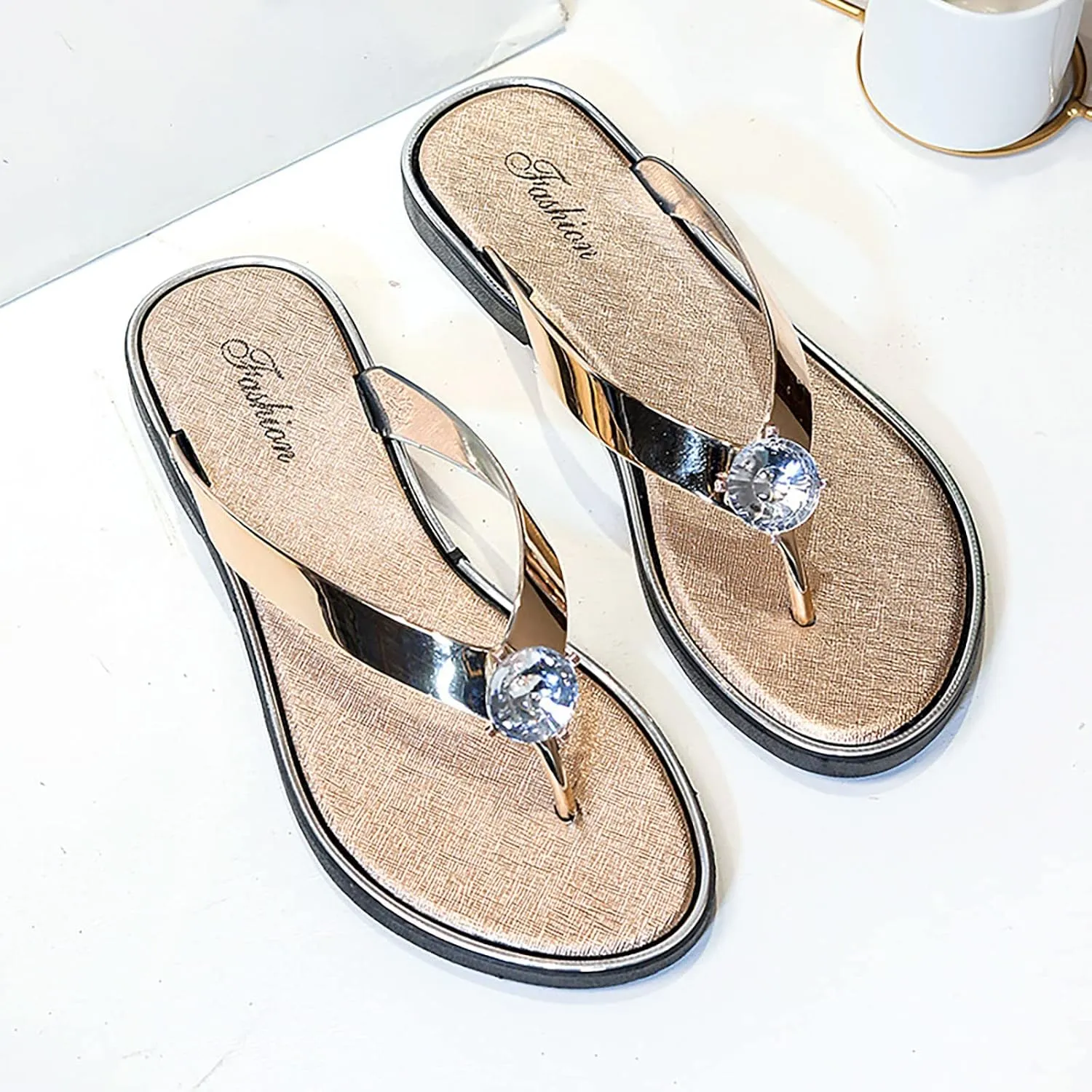 Sandals for Women 2025 Womens Flat Sandals Dressy Flip Flop Slippers Women Wide Dressy Flat Sandal Beach Comfortable Cute Women's Open Toe Flat Sandal