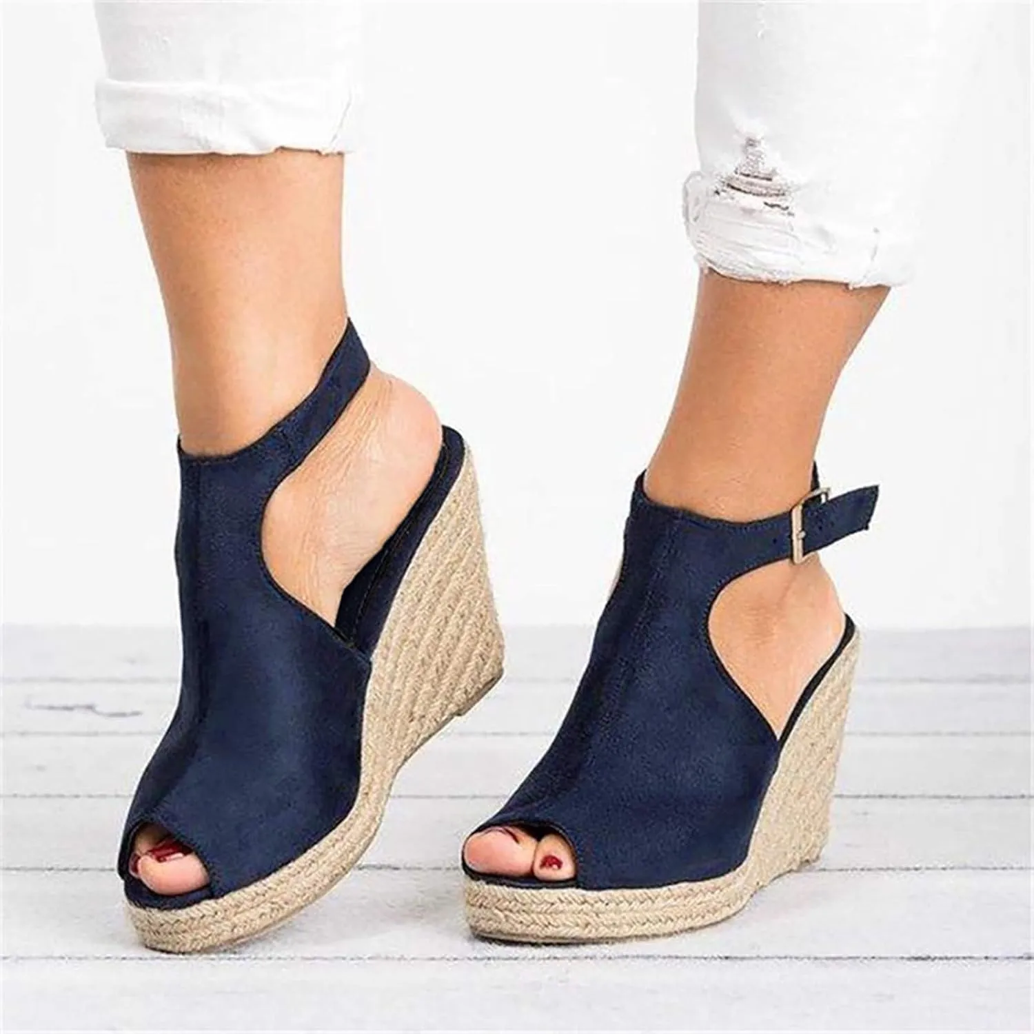 Sandals for Women, Dressy Summer Wedge, Womens Espadrille Wedge Sandals Peep Toe Buckle Strap Platform Sandals