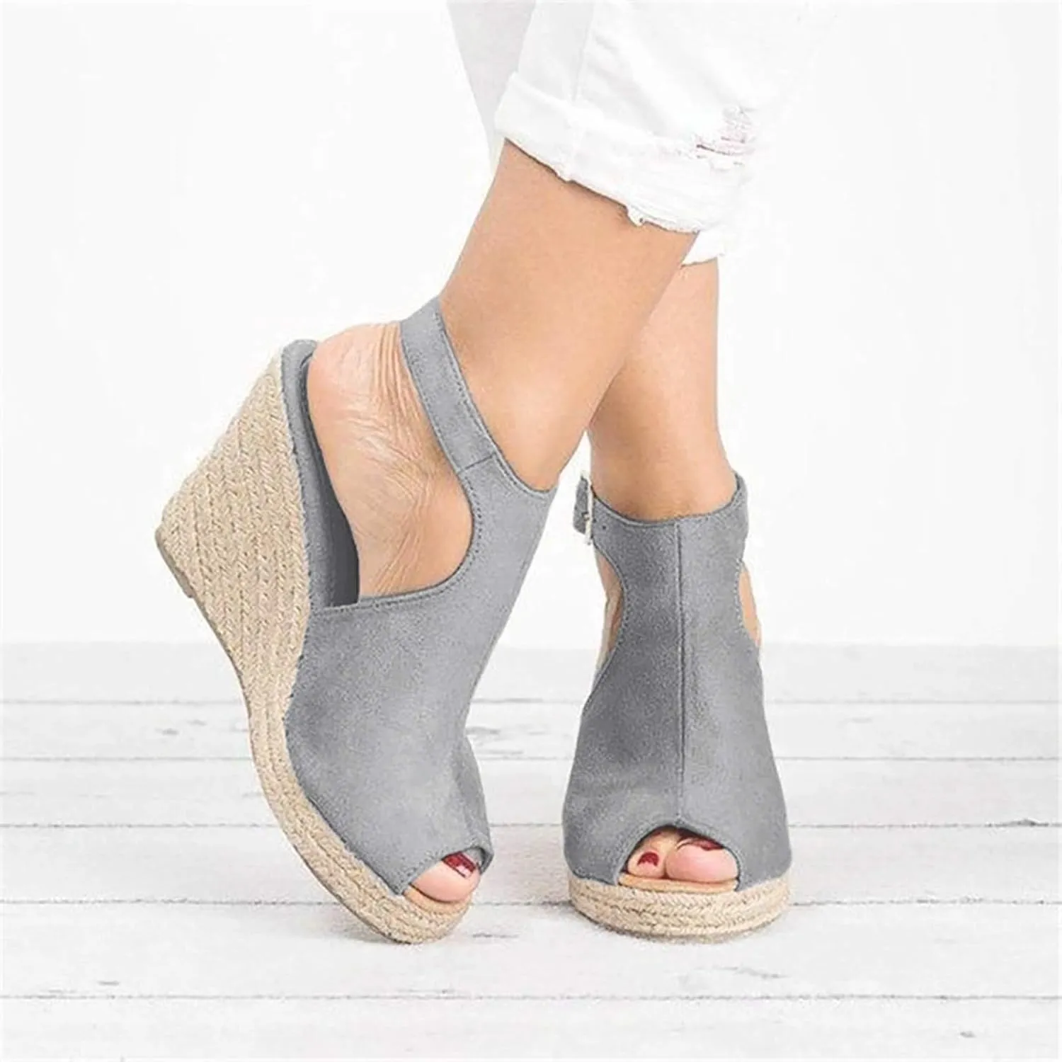 Sandals for Women, Dressy Summer Wedge, Womens Espadrille Wedge Sandals Peep Toe Buckle Strap Platform Sandals