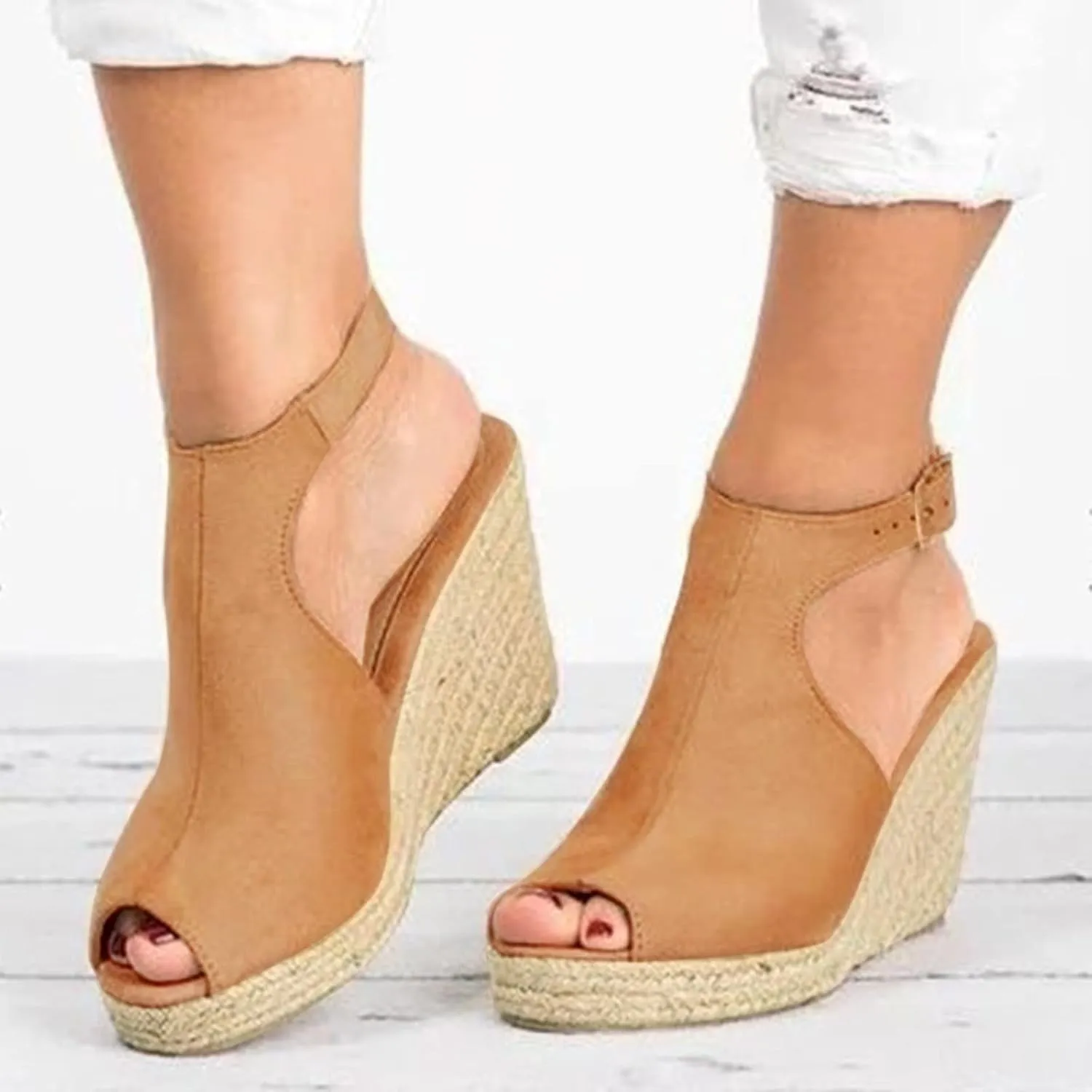 Sandals for Women, Dressy Summer Wedge, Womens Espadrille Wedge Sandals Peep Toe Buckle Strap Platform Sandals