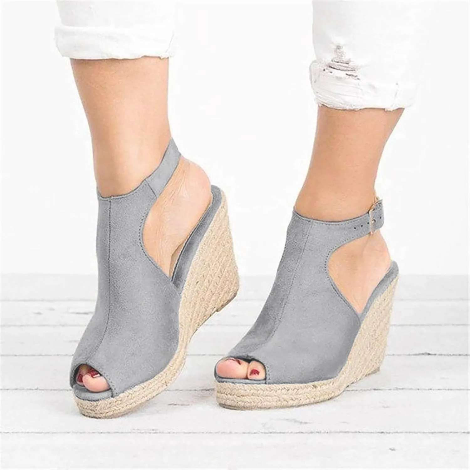 Sandals for Women, Dressy Summer Wedge, Womens Espadrille Wedge Sandals Peep Toe Buckle Strap Platform Sandals