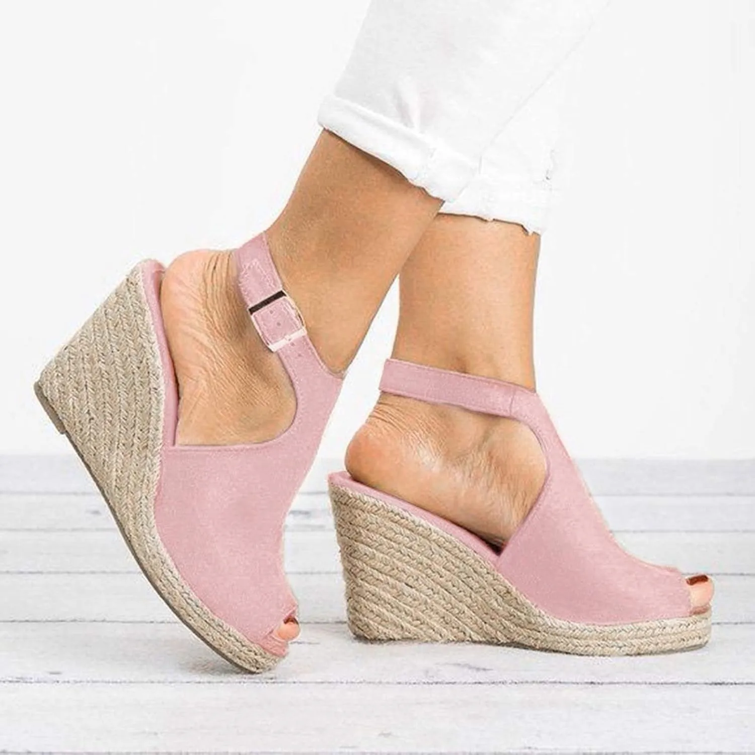 Sandals for Women, Dressy Summer Wedge, Womens Espadrille Wedge Sandals Peep Toe Buckle Strap Platform Sandals