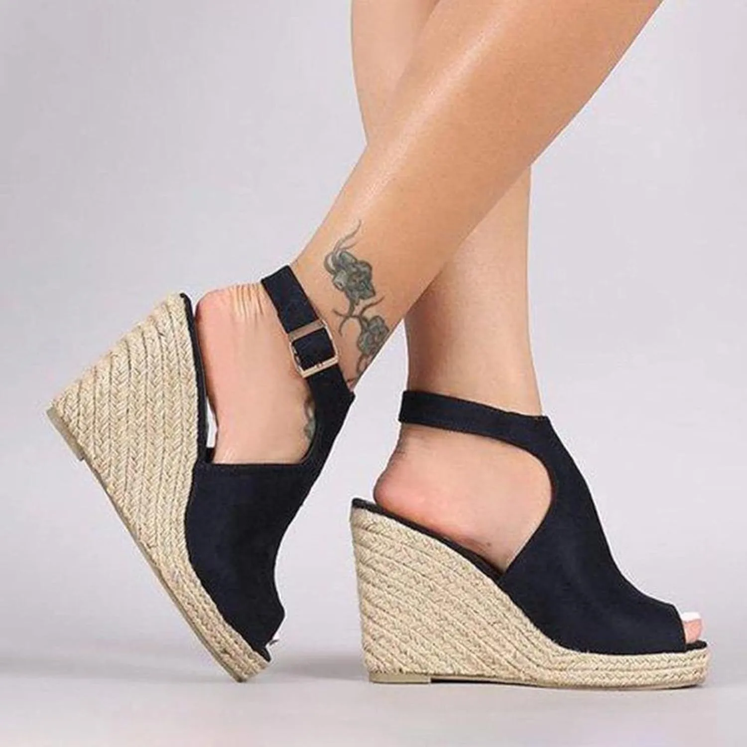 Sandals for Women, Dressy Summer Wedge, Womens Espadrille Wedge Sandals Peep Toe Buckle Strap Platform Sandals