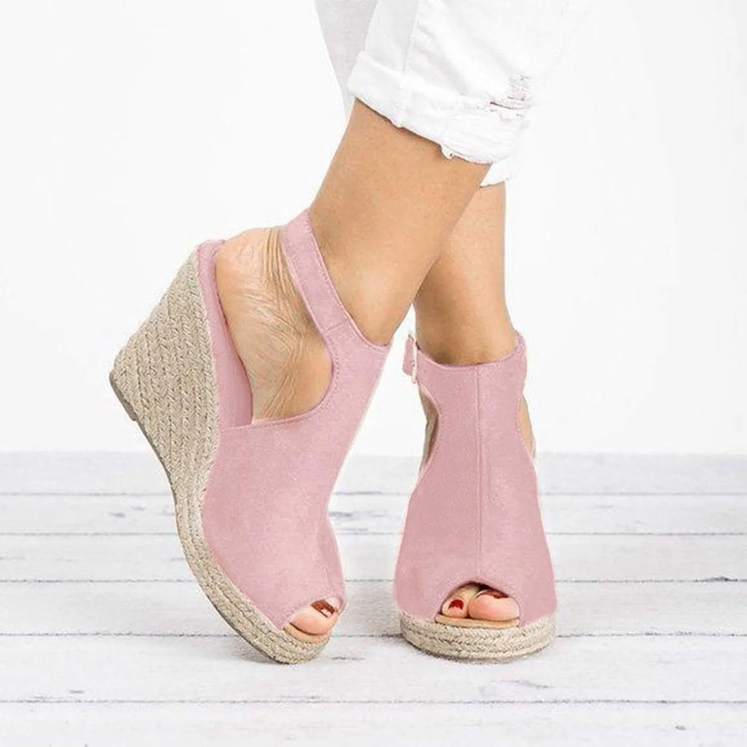 Sandals for Women, Dressy Summer Wedge, Womens Espadrille Wedge Sandals Peep Toe Buckle Strap Platform Sandals