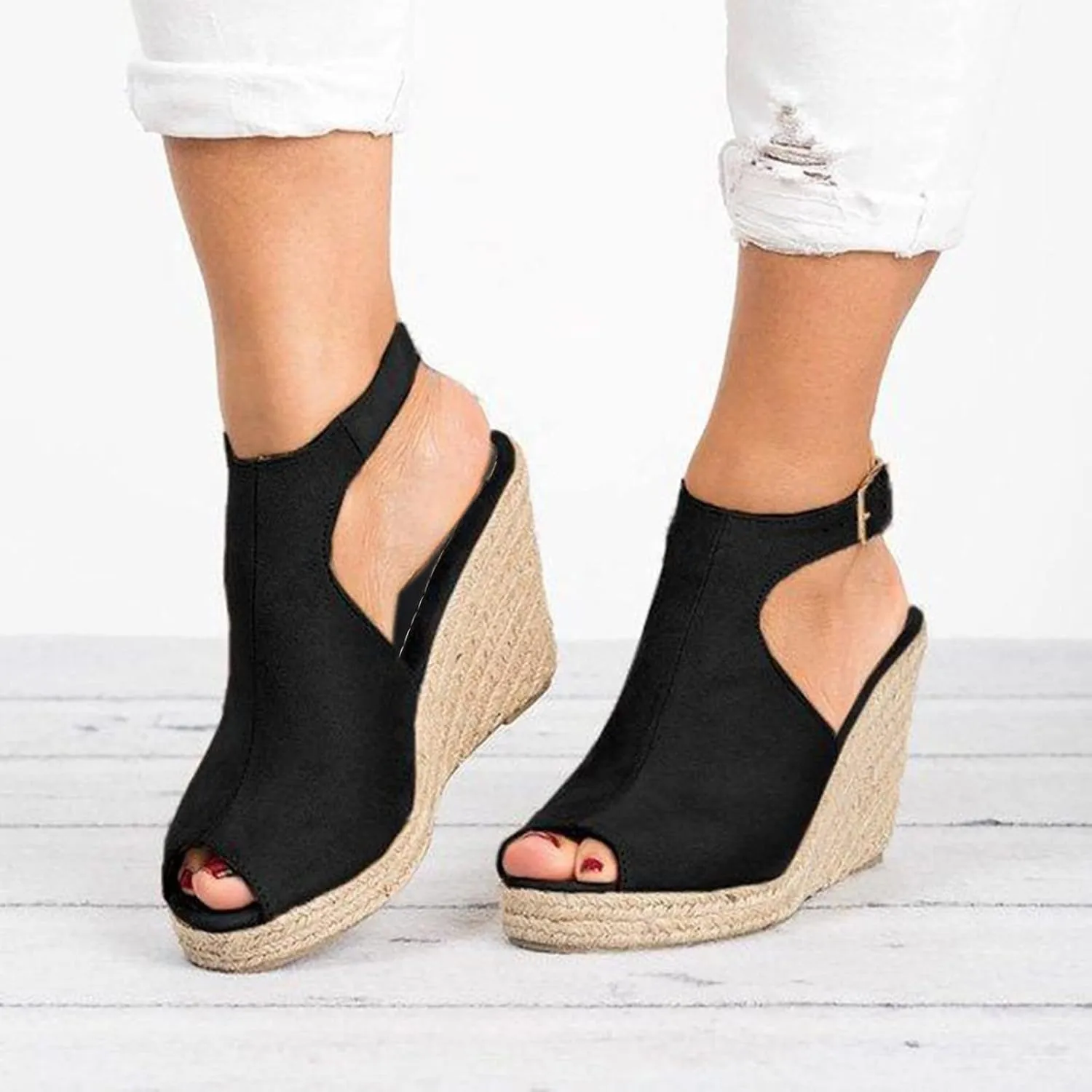 Sandals for Women, Dressy Summer Wedge, Womens Espadrille Wedge Sandals Peep Toe Buckle Strap Platform Sandals
