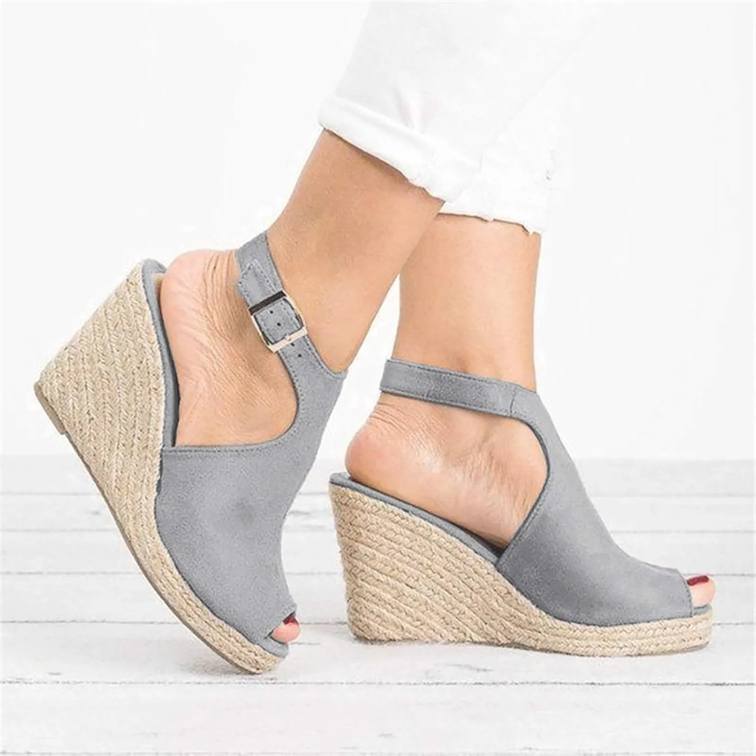 Sandals for Women, Dressy Summer Wedge, Womens Espadrille Wedge Sandals Peep Toe Buckle Strap Platform Sandals