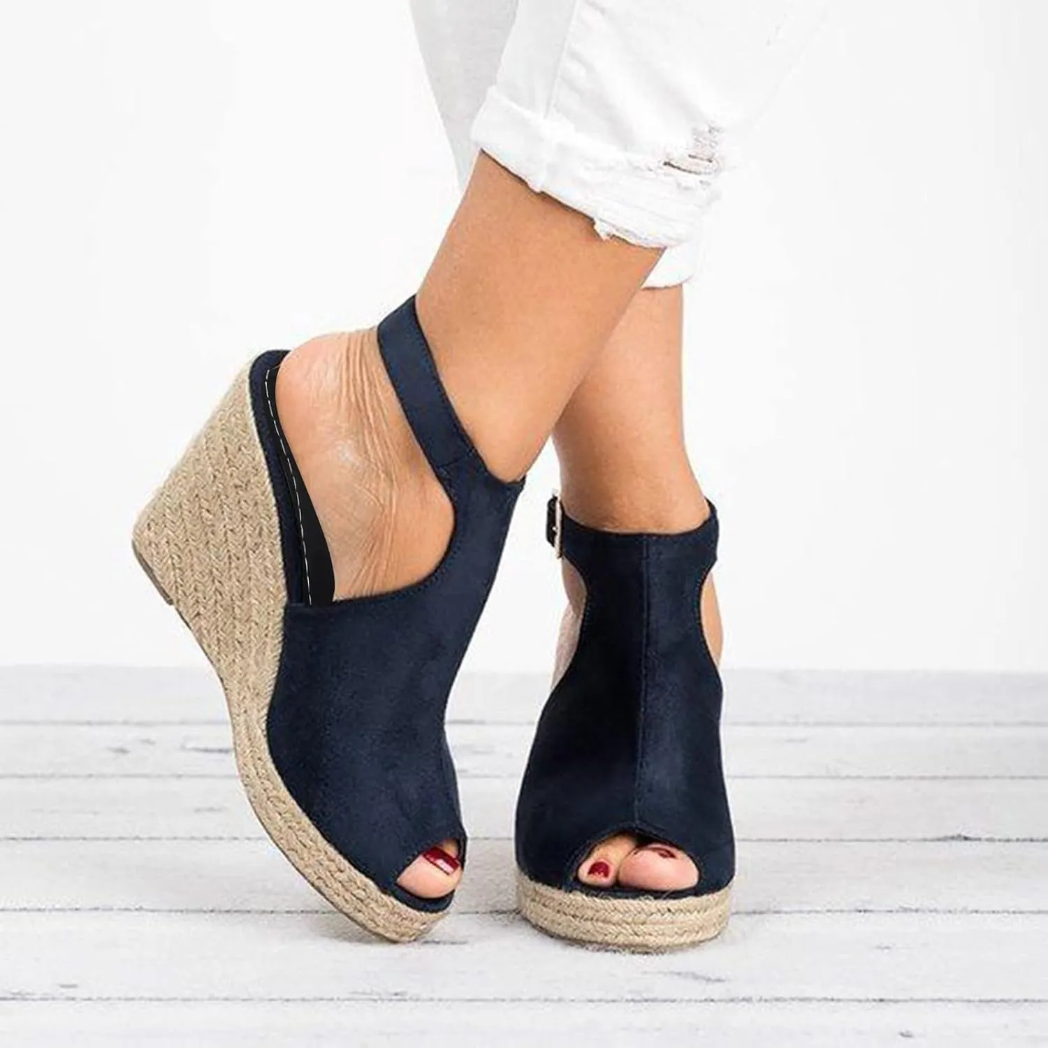 Sandals for Women, Dressy Summer Wedge, Womens Espadrille Wedge Sandals Peep Toe Buckle Strap Platform Sandals