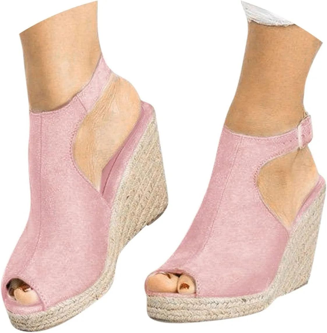 Sandals for Women, Dressy Summer Wedge, Womens Espadrille Wedge Sandals Peep Toe Buckle Strap Platform Sandals