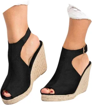 Sandals for Women, Dressy Summer Wedge, Womens Espadrille Wedge Sandals Peep Toe Buckle Strap Platform Sandals