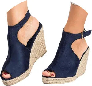 Sandals for Women, Dressy Summer Wedge, Womens Espadrille Wedge Sandals Peep Toe Buckle Strap Platform Sandals