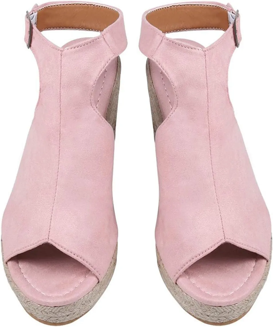 Sandals for Women, Dressy Summer Wedge, Womens Espadrille Wedge Sandals Peep Toe Buckle Strap Platform Sandals
