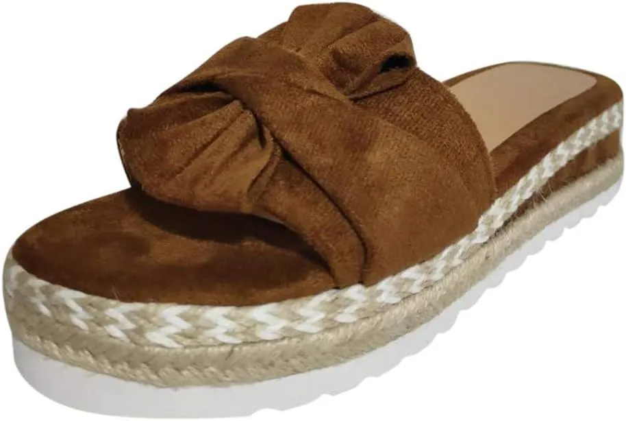 Sandals for Women Flat,Slide Sandals for Women Cork Sole Canvas Summer Cute Knot Bow Ladies Slides Sandals for Women