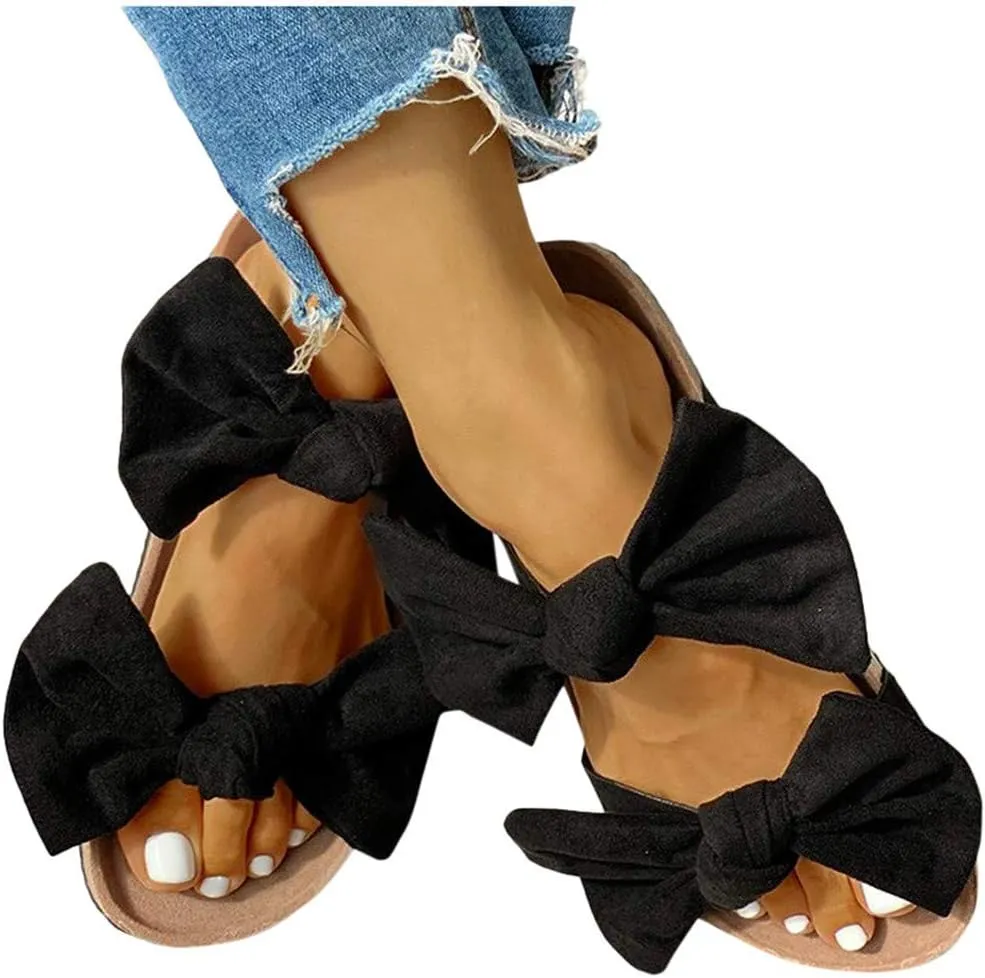 Sandals for Women Flat,Women's 2020 Fashion Bow Comfy Platform Sandal Shoes Summer Beach Travel Fashion Slipper Flip Flops
