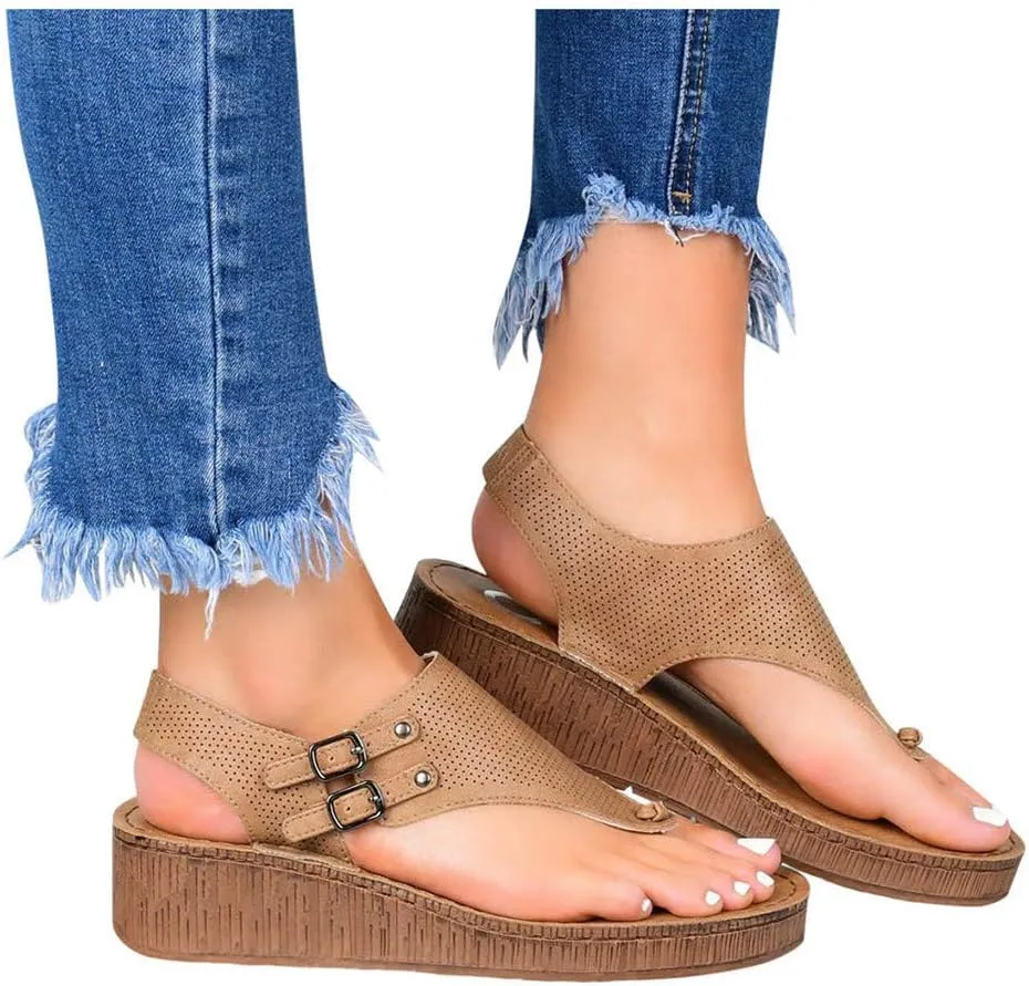 Sandals for Women Platform,2020 Gladiator Comfy Ladies Fashion T-Strap Flat Slip On Casual Summer Ankle Strappy Sandals