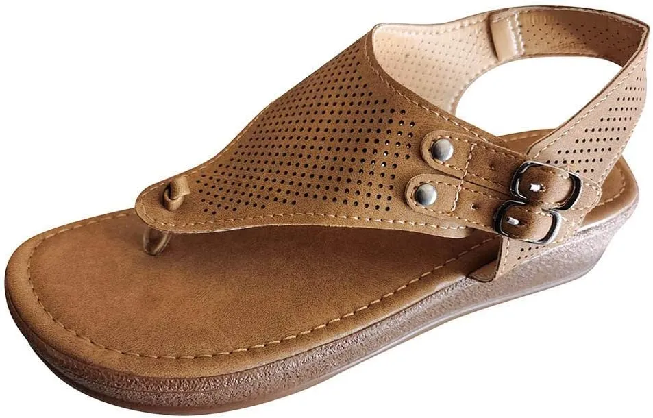 Sandals for Women Platform,2020 Gladiator Comfy Ladies Fashion T-Strap Flat Slip On Casual Summer Ankle Strappy Sandals