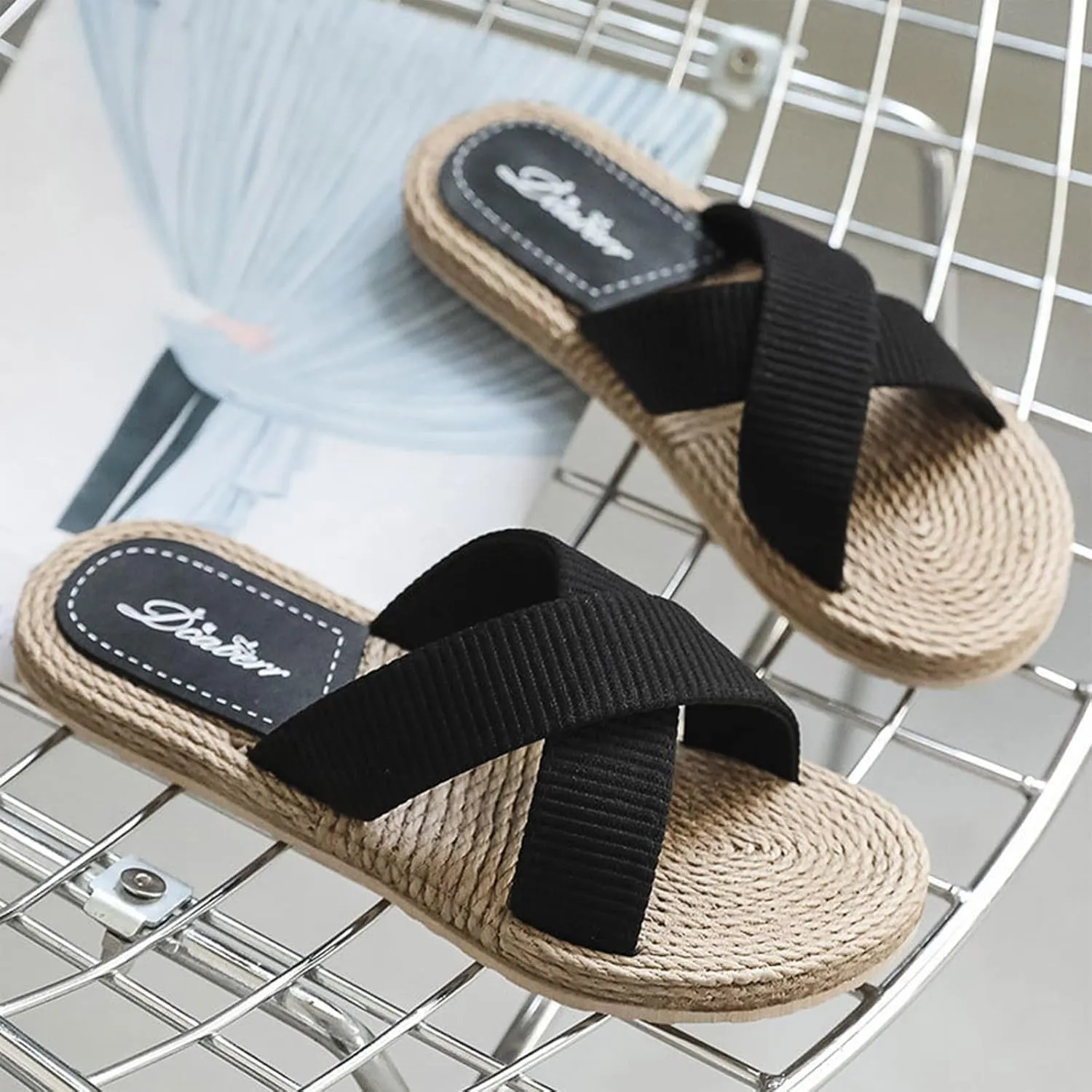Sandals Women Flat Womens Dressy Sandal Flip Flop Slippers Womens Outdoor Black Flat Sandal Dressy Hands Free Slip-ins Sandal for Women Wedge Shoes
