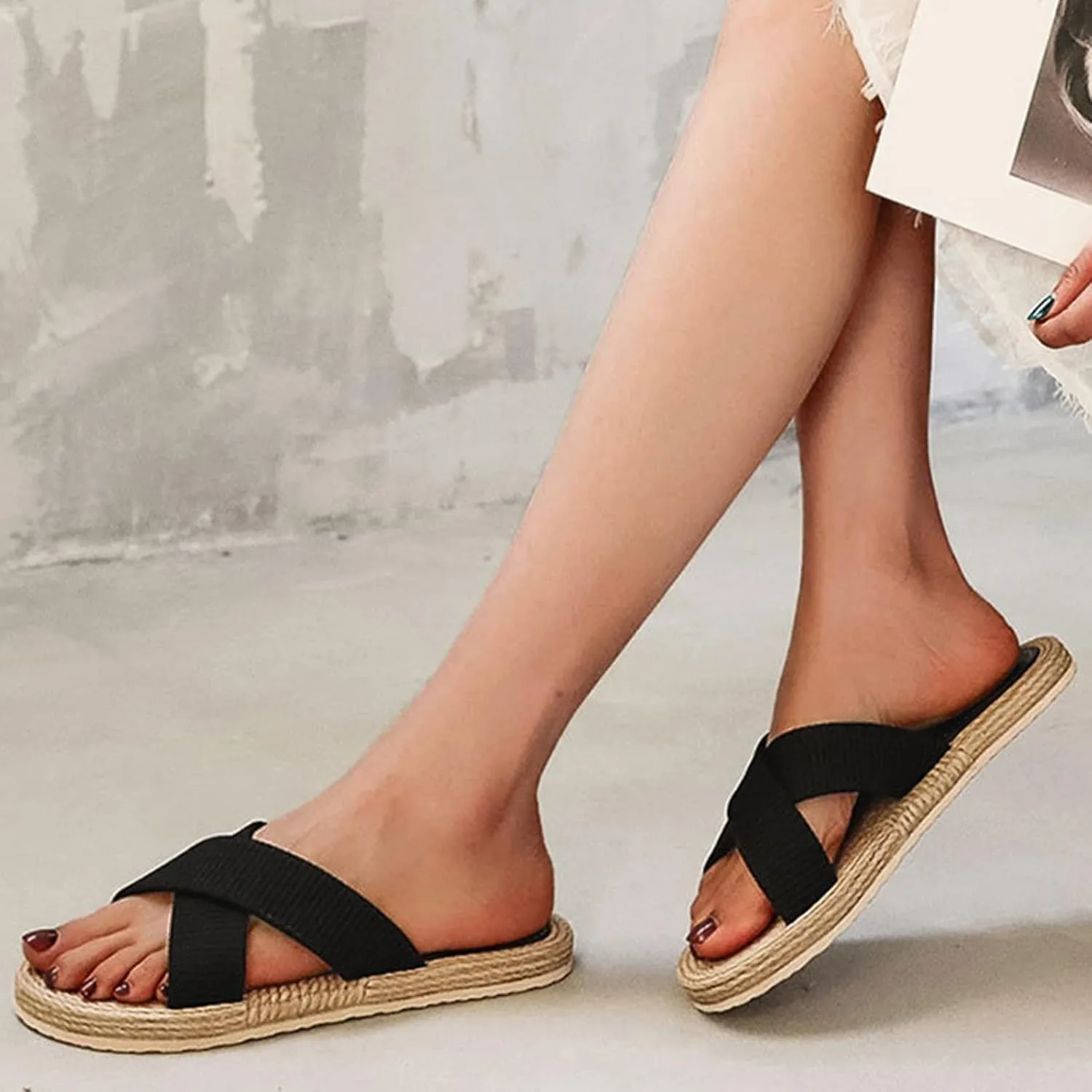 Sandals Women Flat Womens Dressy Sandal Flip Flop Slippers Womens Outdoor Black Flat Sandal Dressy Hands Free Slip-ins Sandal for Women Wedge Shoes