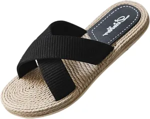 Sandals Women Flat Womens Dressy Sandal Flip Flop Slippers Womens Outdoor Black Flat Sandal Dressy Hands Free Slip-ins Sandal for Women Wedge Shoes