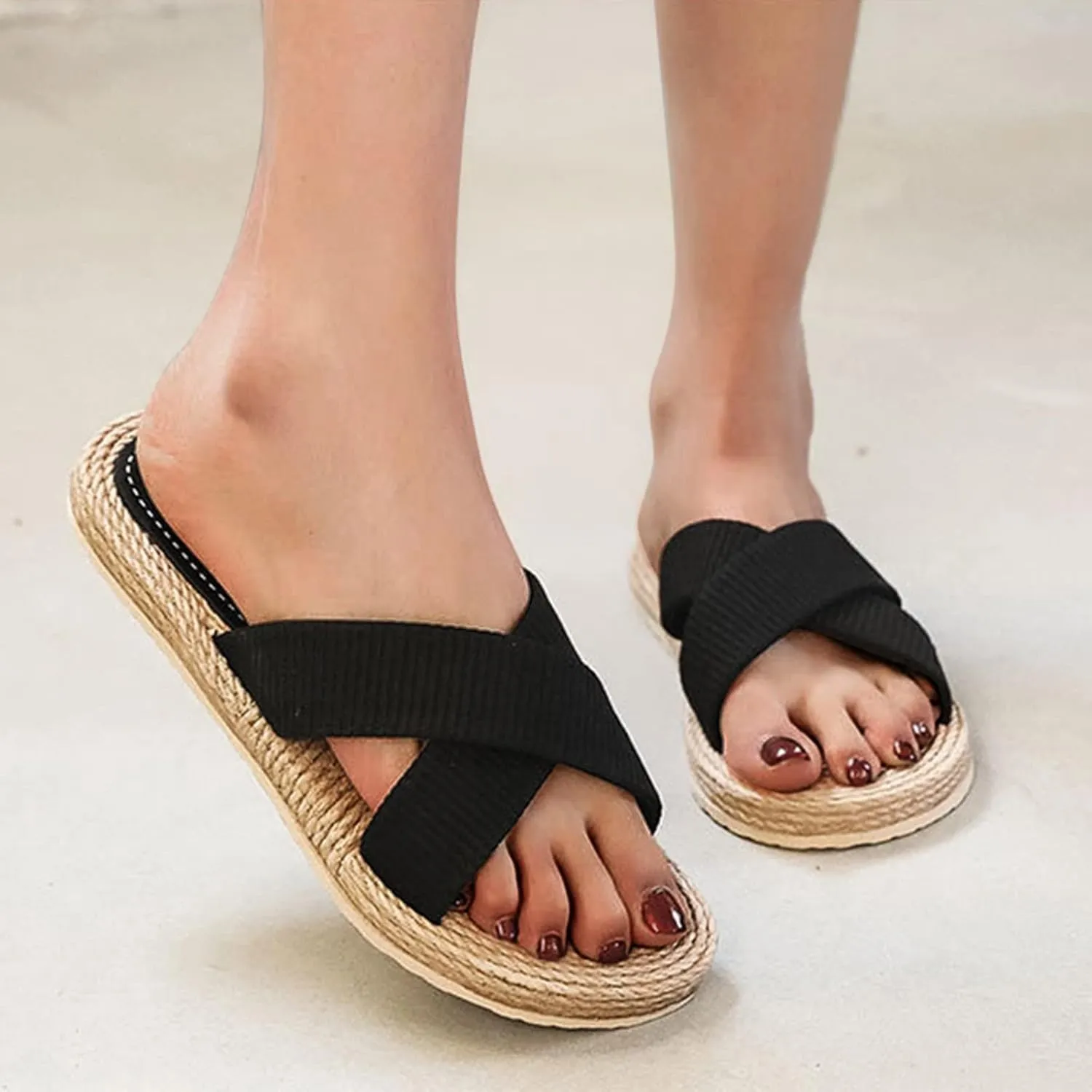 Sandals Women Flat Womens Dressy Sandal Flip Flop Slippers Womens Outdoor Black Flat Sandal Dressy Hands Free Slip-ins Sandal for Women Wedge Shoes