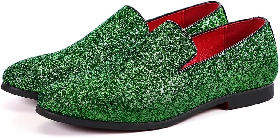 Santimon Mens Glitter Loafers Slip-On Dress Shoes – Sparkly Tuxedo & Suit Shoes for Weddings, Parties, and Formal Events