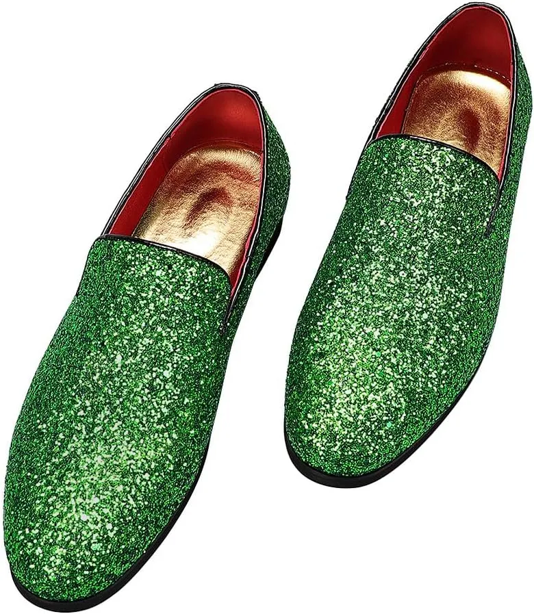 Santimon Mens Glitter Loafers Slip-On Dress Shoes – Sparkly Tuxedo & Suit Shoes for Weddings, Parties, and Formal Events