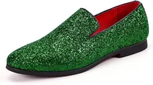 Santimon Mens Glitter Loafers Slip-On Dress Shoes – Sparkly Tuxedo & Suit Shoes for Weddings, Parties, and Formal Events