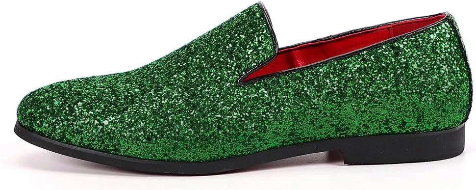 Santimon Mens Glitter Loafers Slip-On Dress Shoes – Sparkly Tuxedo & Suit Shoes for Weddings, Parties, and Formal Events