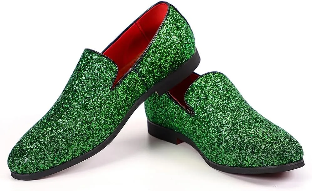 Santimon Mens Glitter Loafers Slip-On Dress Shoes – Sparkly Tuxedo & Suit Shoes for Weddings, Parties, and Formal Events